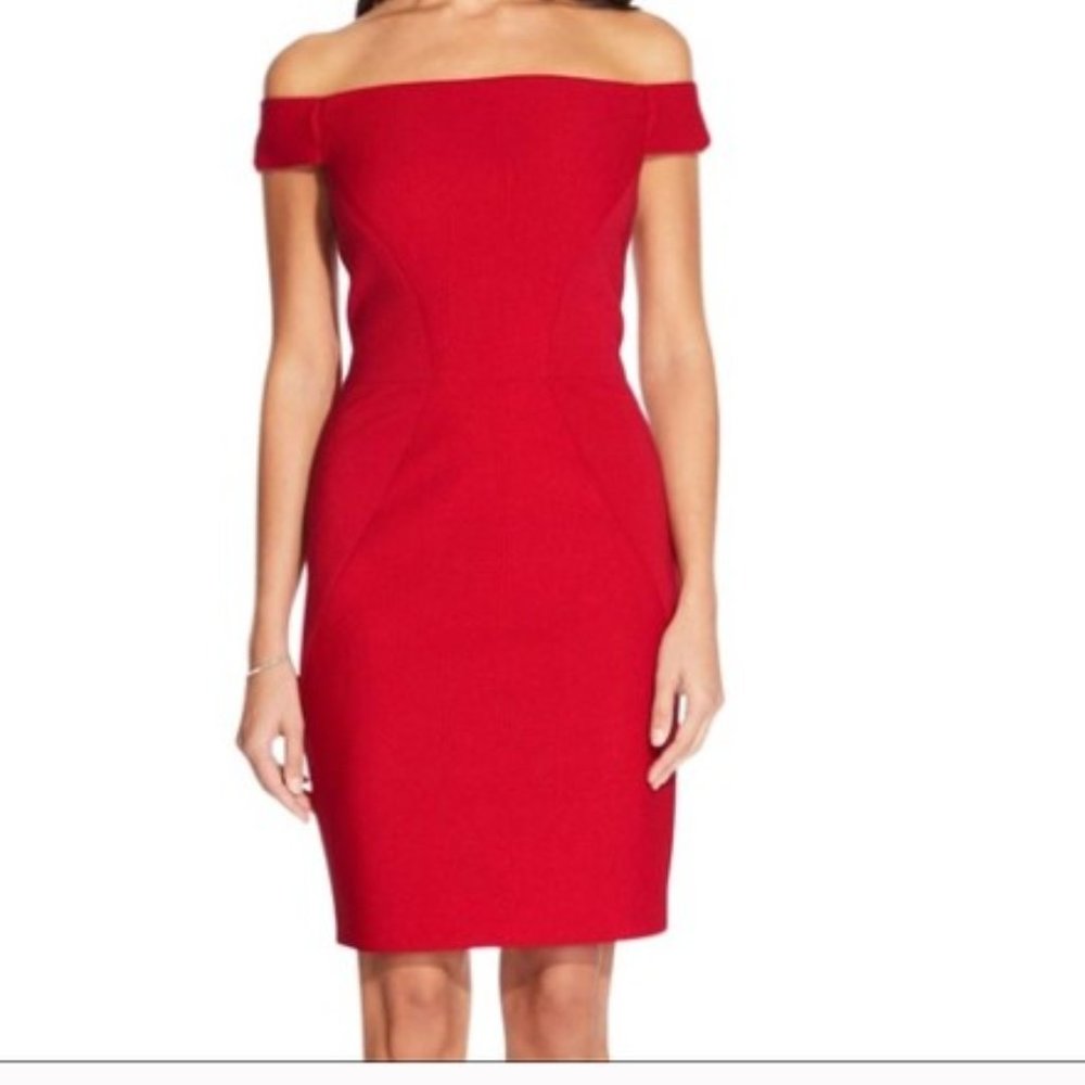 Adrianna Papell Off The Shoulder Red Dress_Size 16